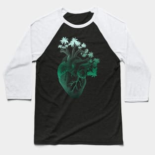 Jade Colored Anatomically Correct Human Heart - Palm Trees Baseball T-Shirt